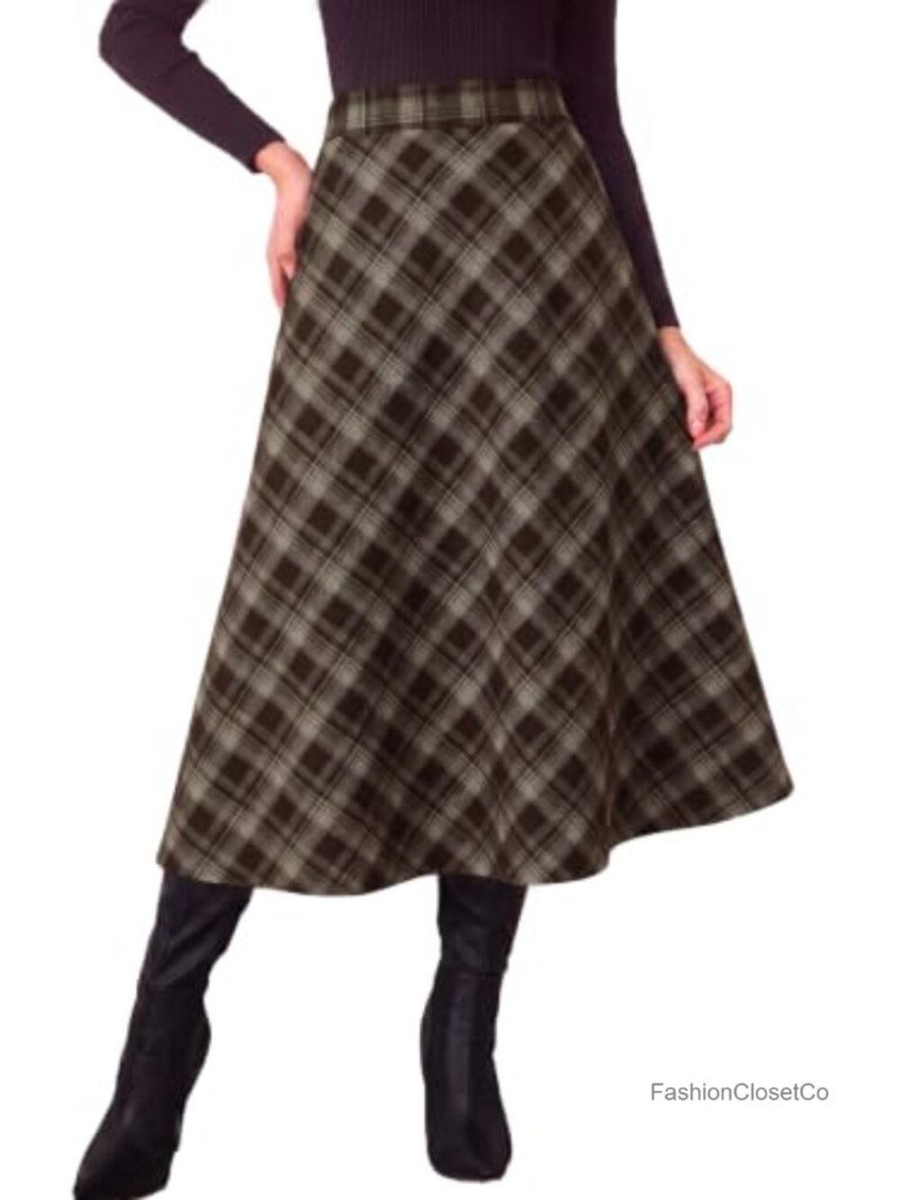 Women's Corduroy Plaid A-Line Maxi Skirt High Waist 72% Polyester 25% Viscose